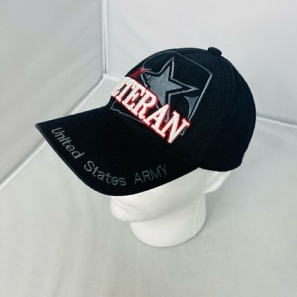Veteran United States Army Black Gray Red Embroidered Baseball Golf Hat Hook and - Picture 2 of 5